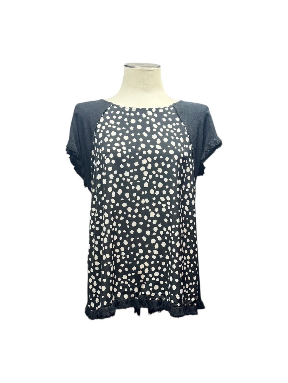 Umgee Short Sleeve Top Black Cream Small